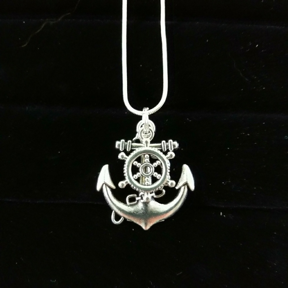 New large chain anchor ships wheel charm necklace